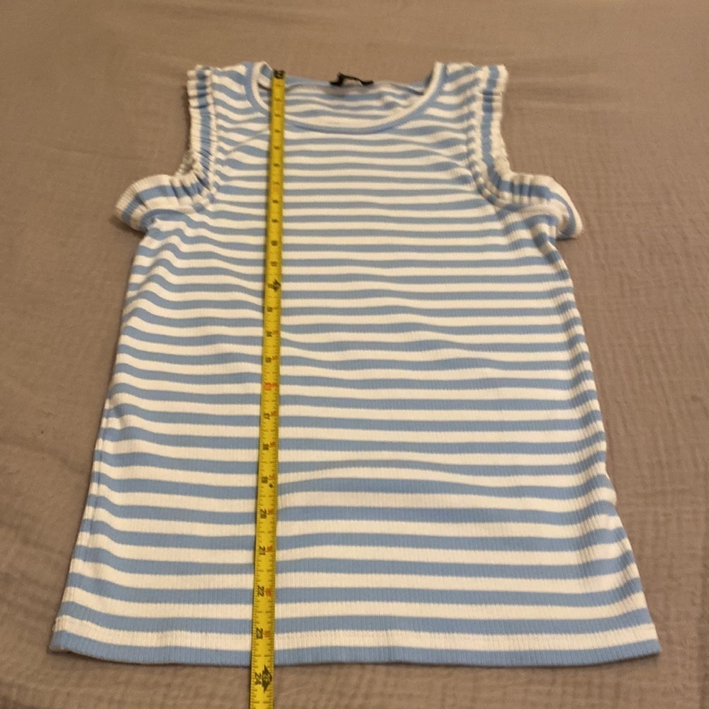 J.Crew ruffle tank white and blue striped . Size Xs. Style AW140 . - Picture 5 of 10